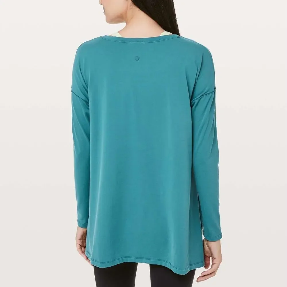 Lululemon Hit Unwind Long Sleeve Tonic Teal Blue Size 12 Rulu Side Tie Loose Fit